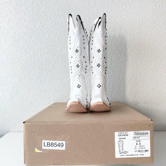 Lane COSSETTE Womens White Cowboy Boots 6.5 Western Cowgirl Mid Calf Pointed Toe - Picture 10 of 11
